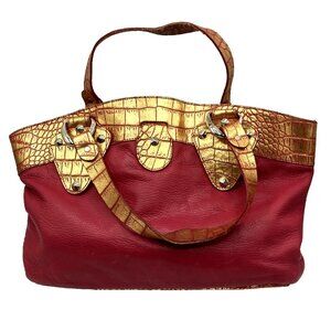 Pink Gold Falor Firenze Croc Emboss Slouch Tote